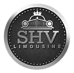 Embossed emblem with "SHV Limousine" text, a car silhouette with crown, within a dotted circle, in silver and dark gray.