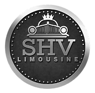 Embossed emblem with "SHV Limousine" text, a car silhouette with crown, within a dotted circle, in silver and dark gray.