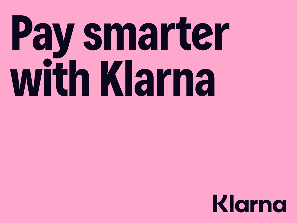 Pink Klarna ad with the text “Pay smarter with Klarna” and the Klarna logo.
