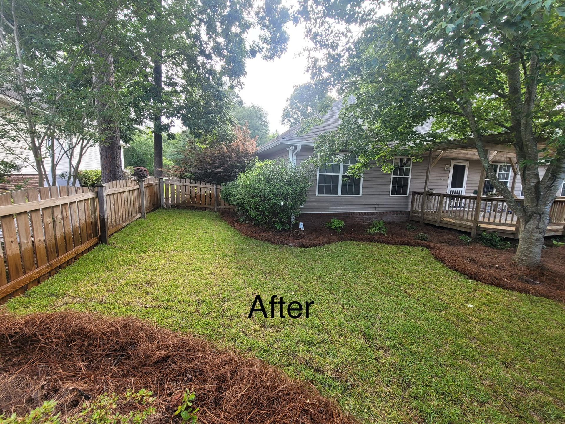 after image of a house backyard with wooden fence and green landscape