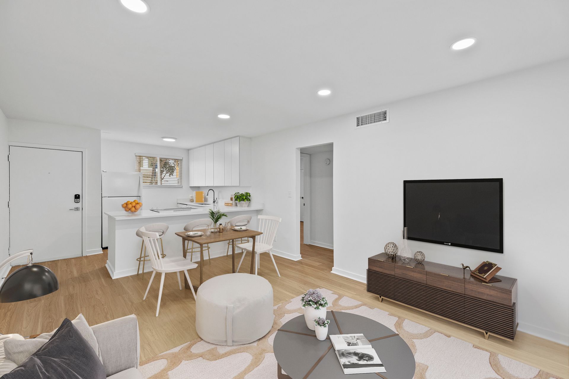 Living room at The Hale Nani Apartments in Neptune Beach, Florida.