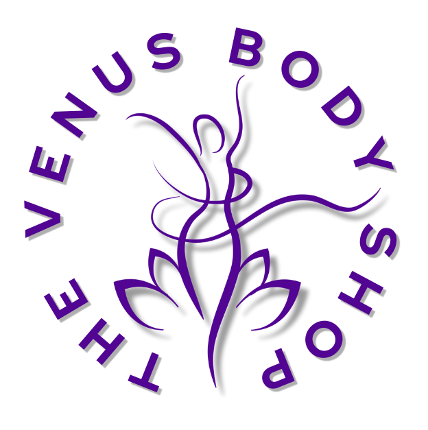 A purple logo for the venus body shop www.TheVenusBodyShop.com