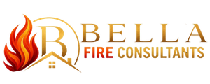 Bella Fire Consultants logo with gold &ldquo;B&rdquo; and red flame icon on white background