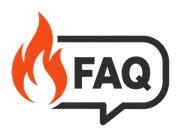 Flame icon beside FAQ in a speech bubble outline