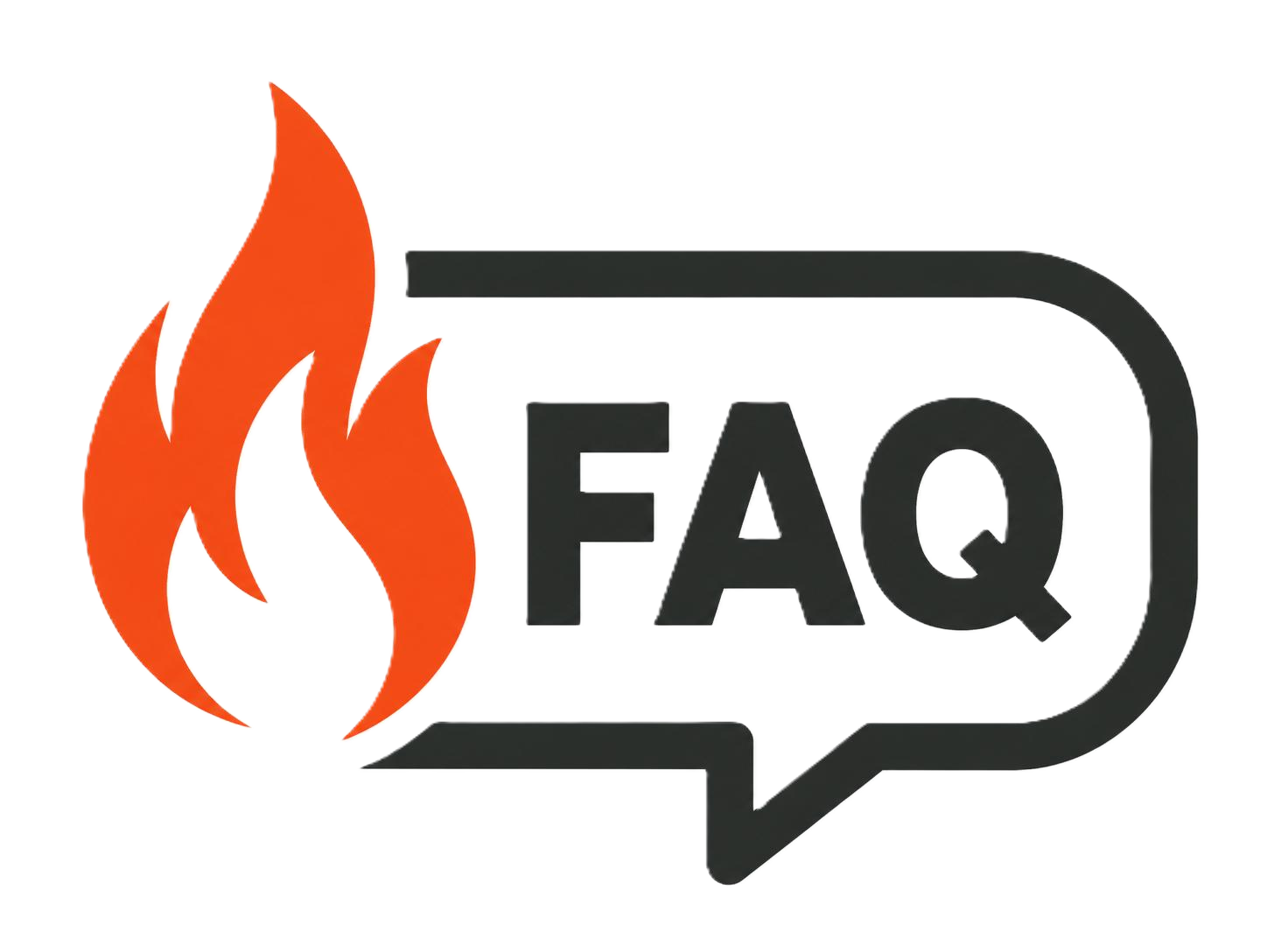 Flame icon beside FAQ in a speech bubble outline
