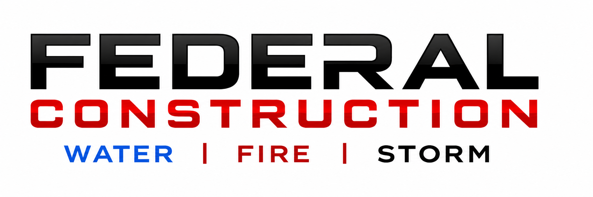Logo for Federal Insurance Restoration featuring a house icon inside a red triangle, with text listing services.