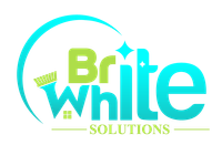 Britwhite Solutions logo in aqua and lime green with a stylized broom and sweeping arc