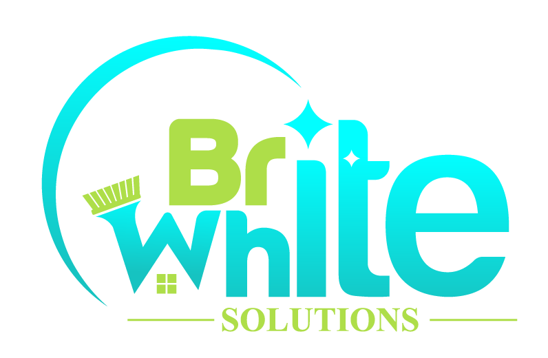 Britwhite Solutions logo in aqua and lime green with a stylized broom and sweeping arc