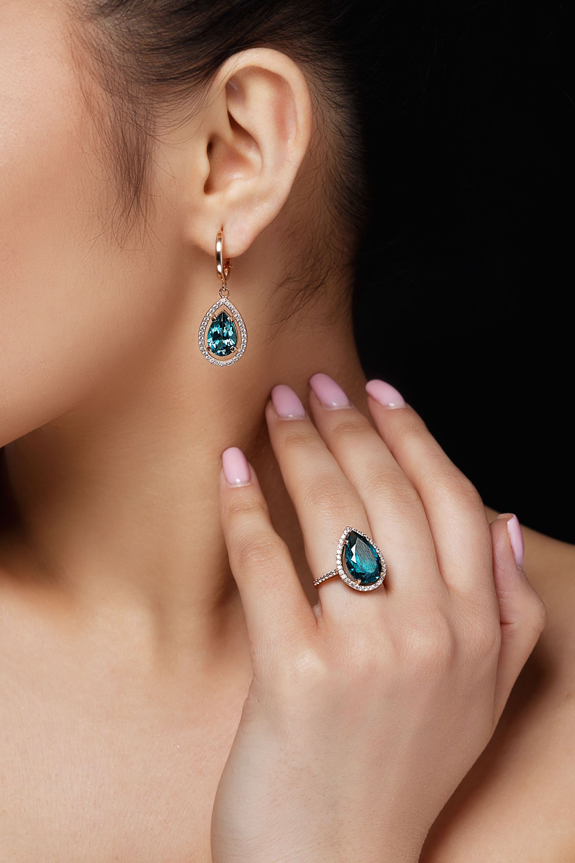 earring and engagement ring with the same gemstone
