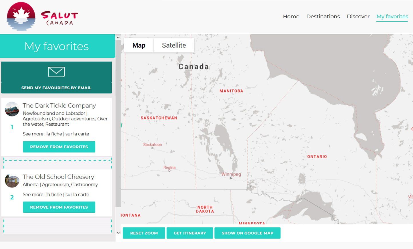 Favourites interface of corridorcanada.ca.