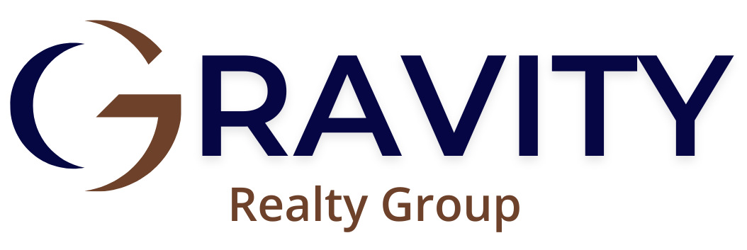 Gravity Realty Group logo with navy and orange stylized “G” and black text on a white background