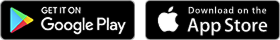 Google Play and App Store download badges side by side on black backgrounds