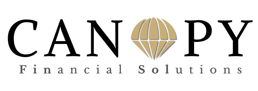 Canopy Financial Solutions logo with black text and a gold canopy icon