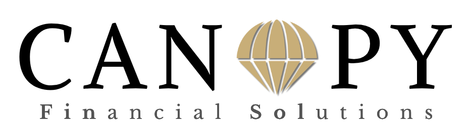 Canopy Financial Solutions logo with black text and a gold hot-air balloon icon