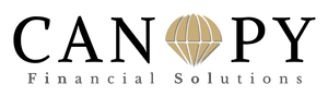 Canopy Financial Solutions logo with black text and a gold hot-air balloon icon
