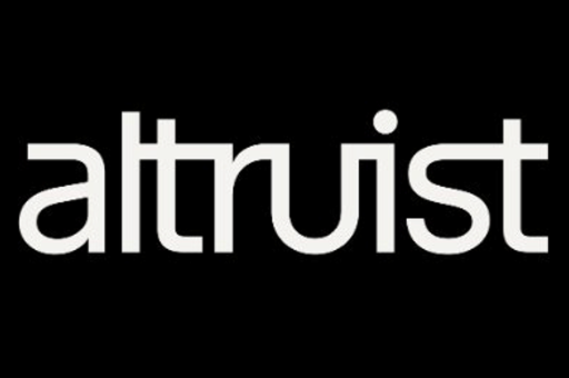 White lowercase word “altruist” on a black background.
