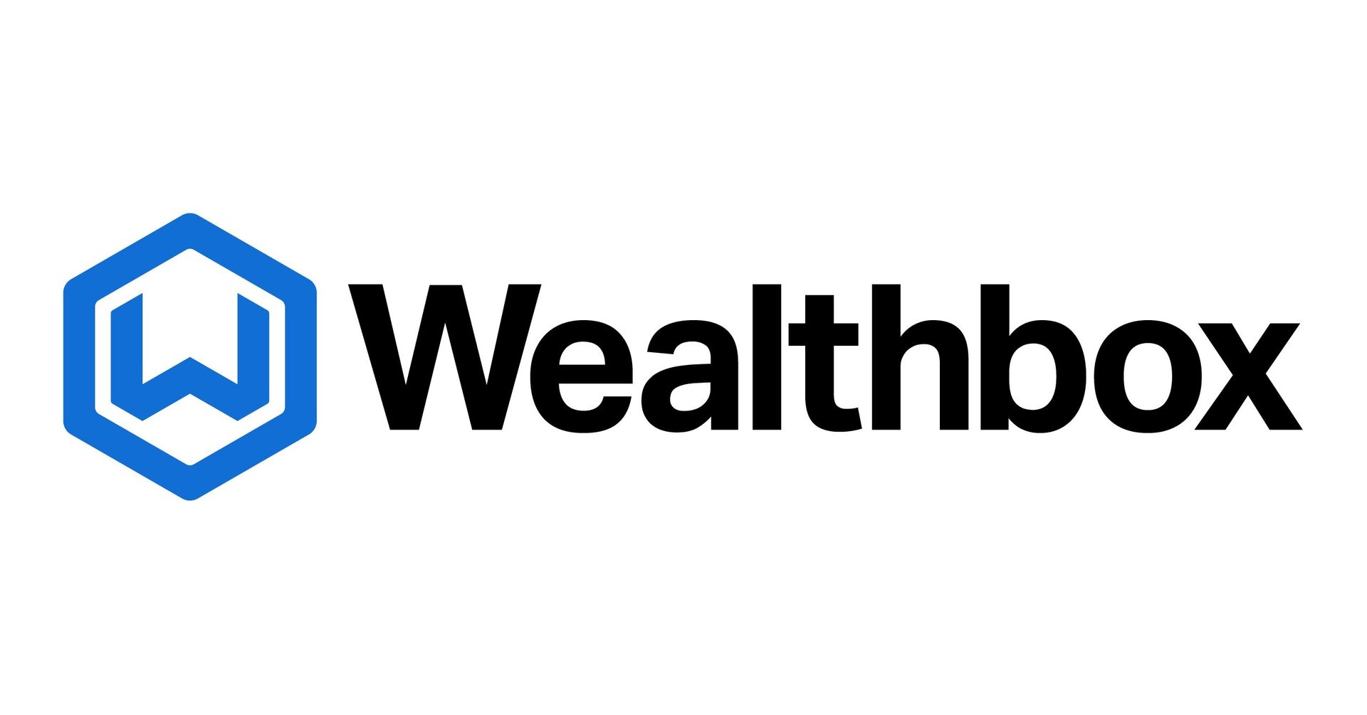 Wealthbox logo with a blue hexagon icon and black wordmark on a white background