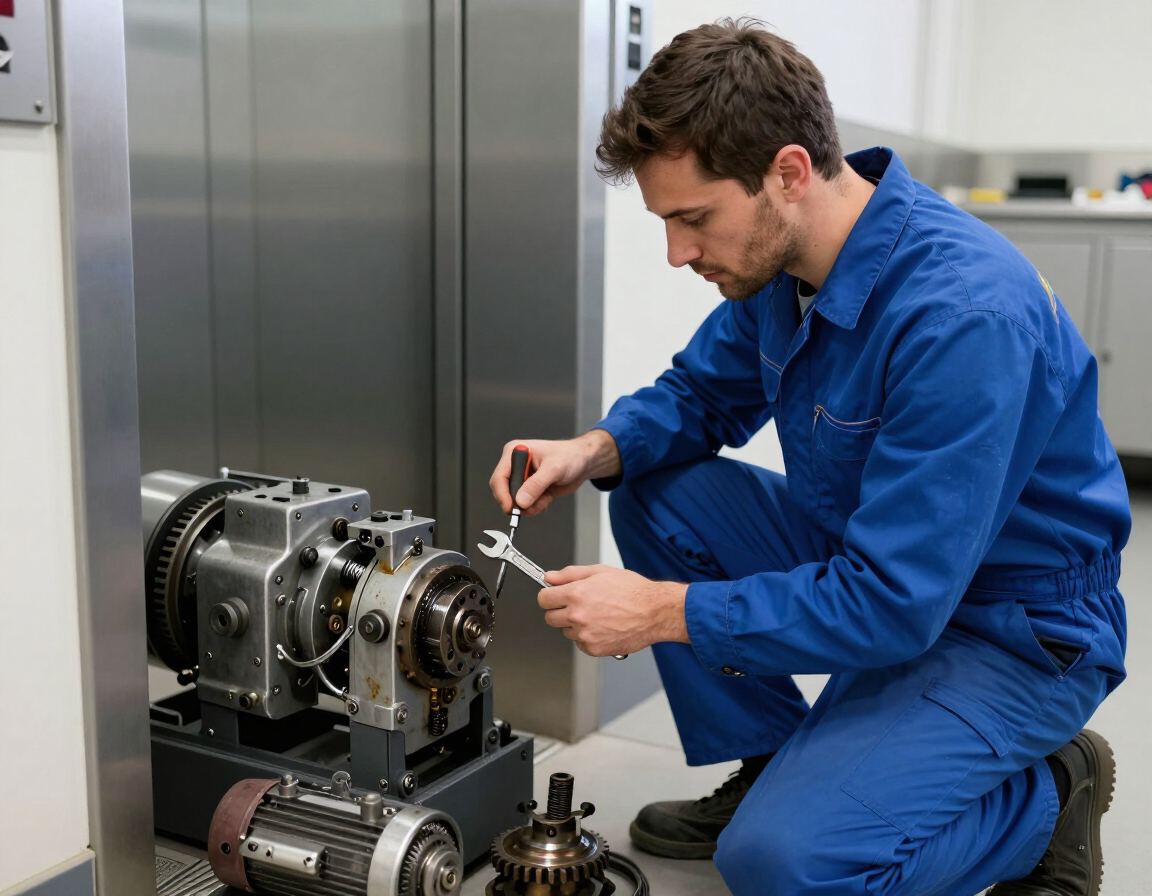 Técnico reparando puertas automáticas