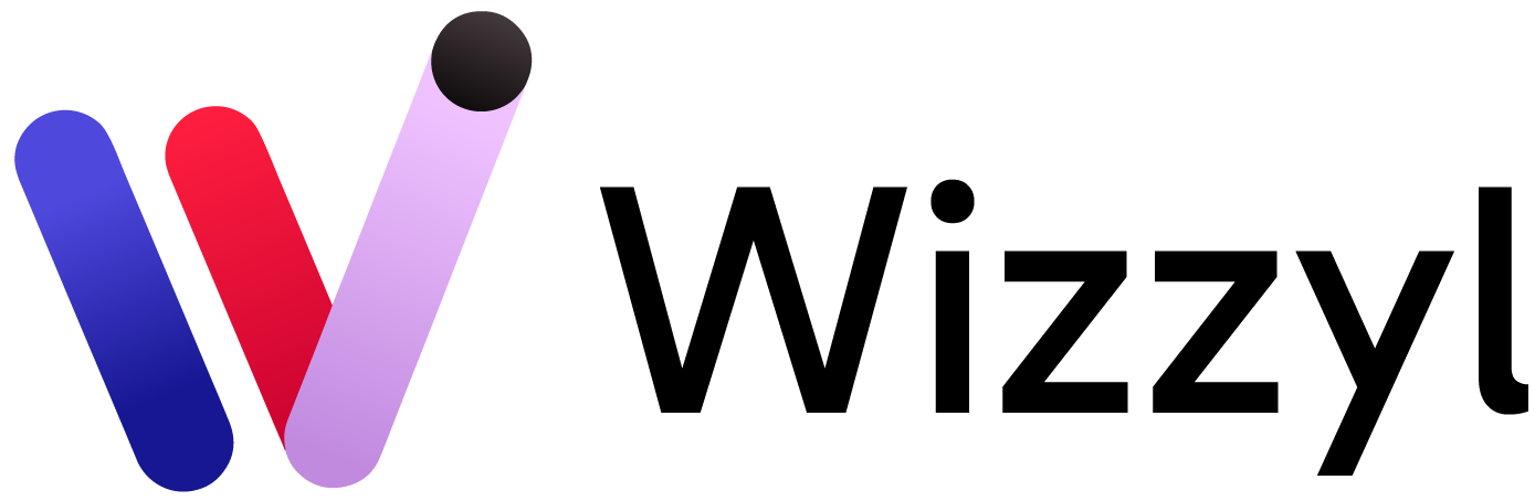 A logo for a company called wizzyl with a red , blue and purple letter w.