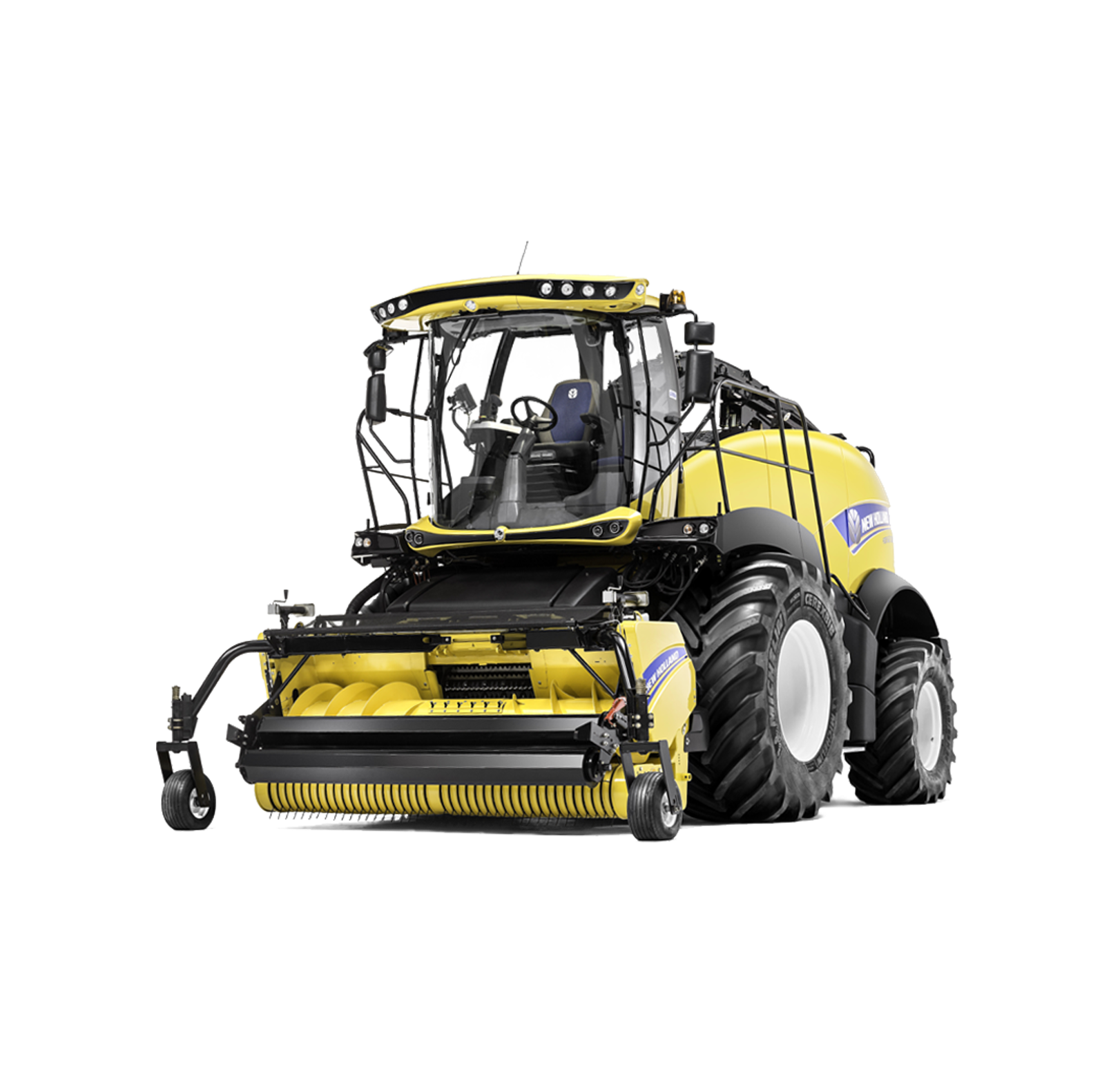 Un tractor amarillo y negro sobre un fondo blanco.
