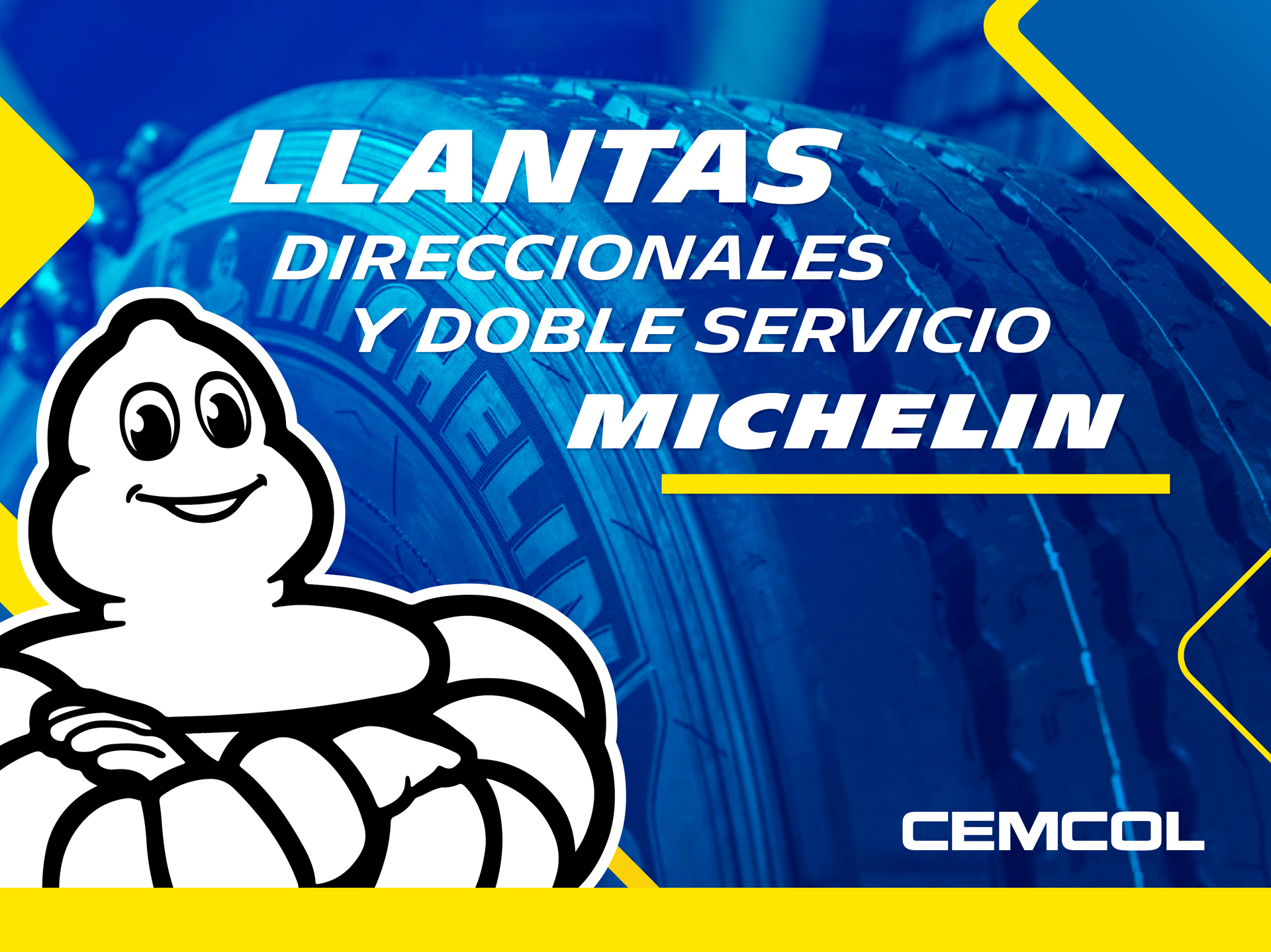 Un anuncio azul y amarillo de neumáticos Michelin.