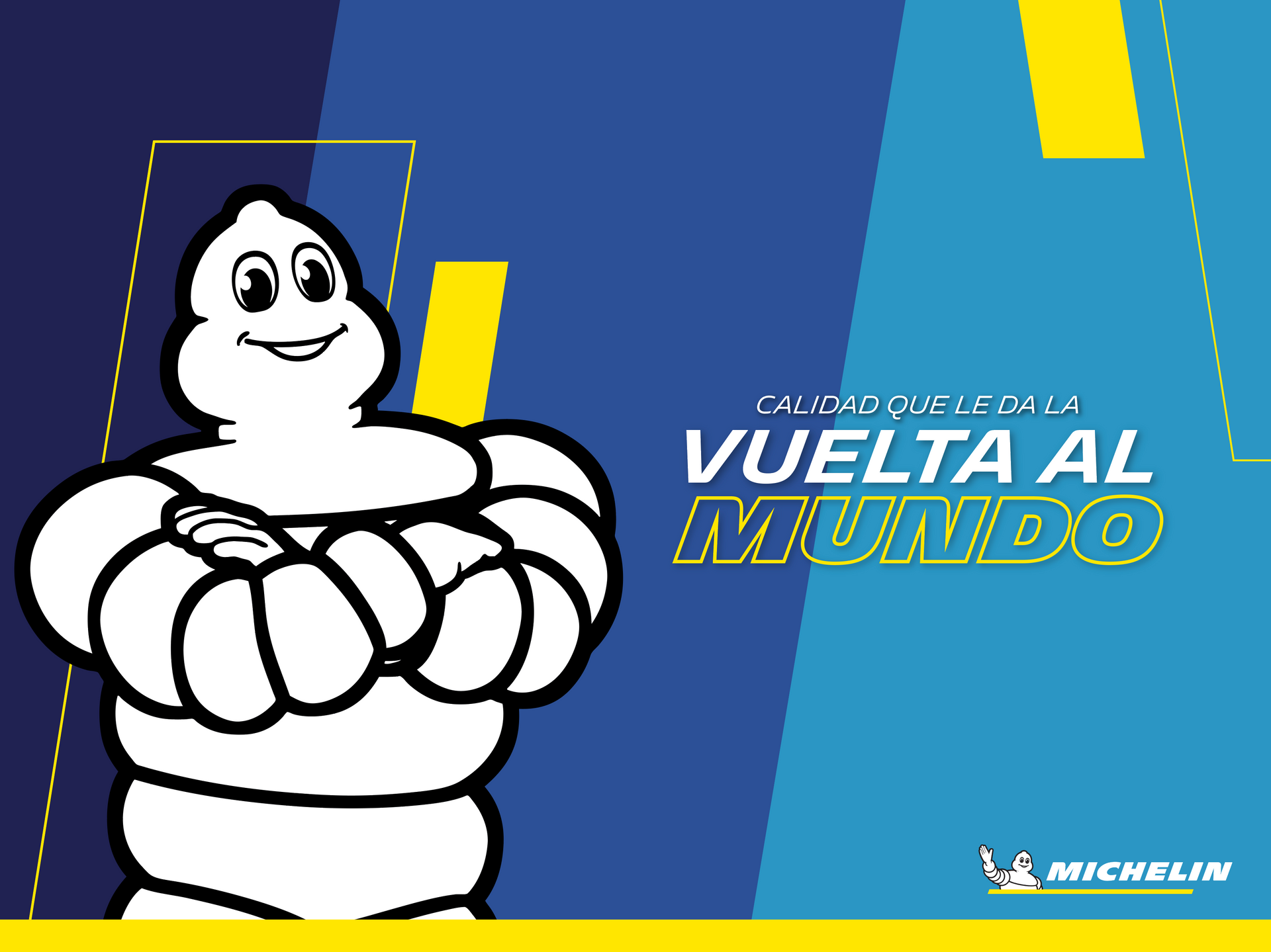 Un anuncio de Michelin con un personaje de dibujos animados.