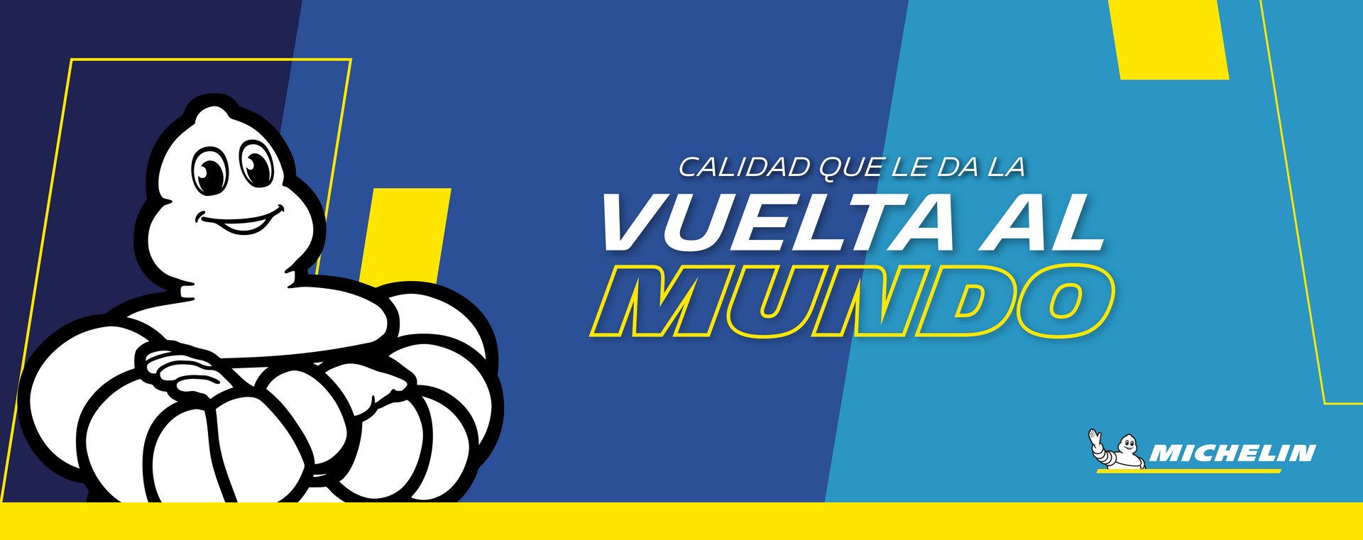 Un logotipo Michelin está sobre un fondo azul y amarillo.