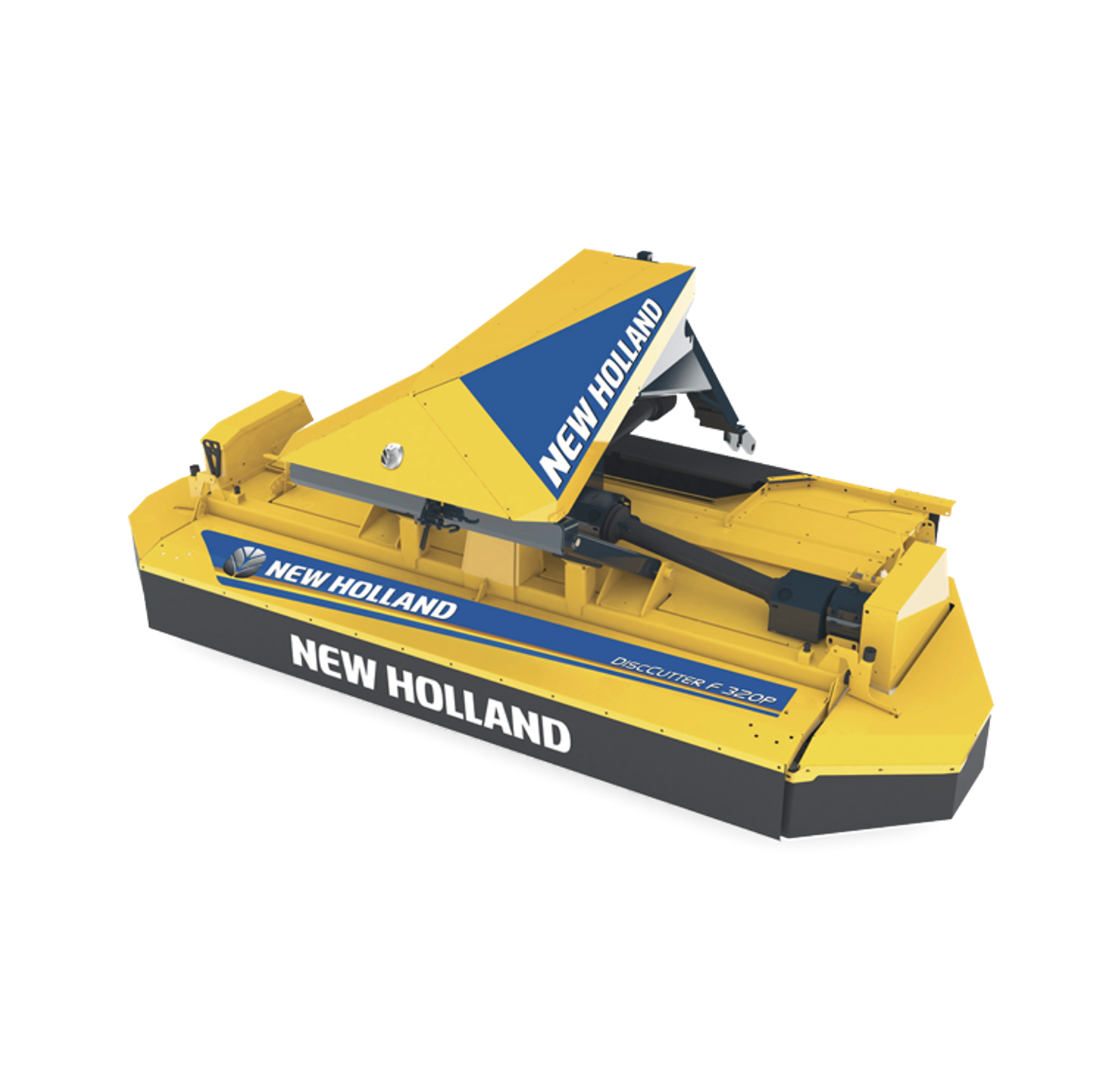 Un modelo de una cortadora de césped New Holland sobre un fondo blanco.