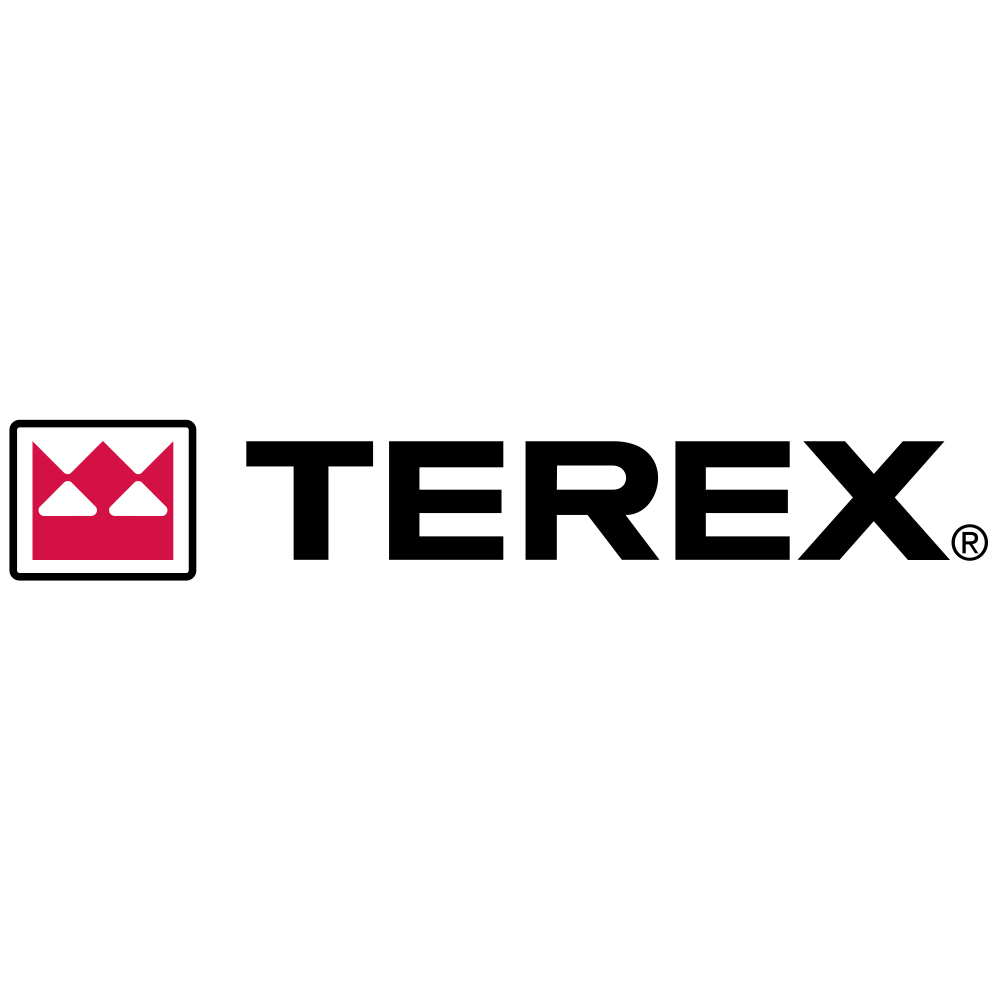 Un logotipo de Terex con una corona roja sobre un fondo blanco.
