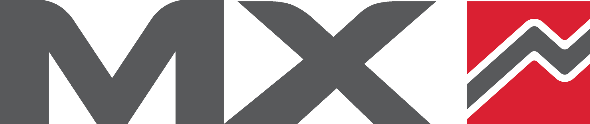 El logo de mxn es gris y rojo con una flecha blanca.