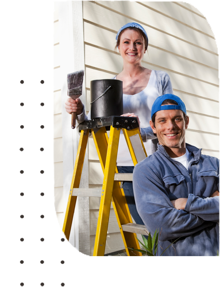 A woman with a paintbrush and a man with an overall suit | Sydney, NSW | Polypaint A woman with a paintbrush and a man with an overall suit | Sydney, NSW | Polypaint