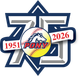 Blue-and-silver 75 logo with PONY softball emblem and red dates 1951 and 2026