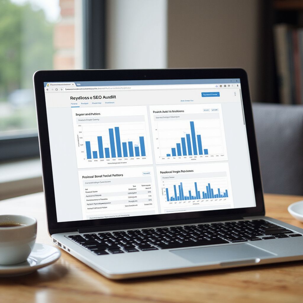 Laptop displaying financial data charts, next to a coffee cup.