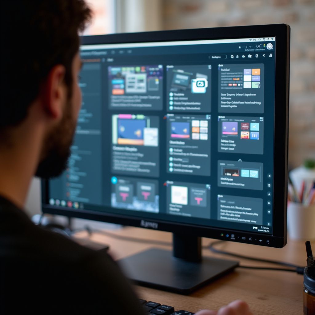 Person working on a computer showing a software interface, likely for project management.