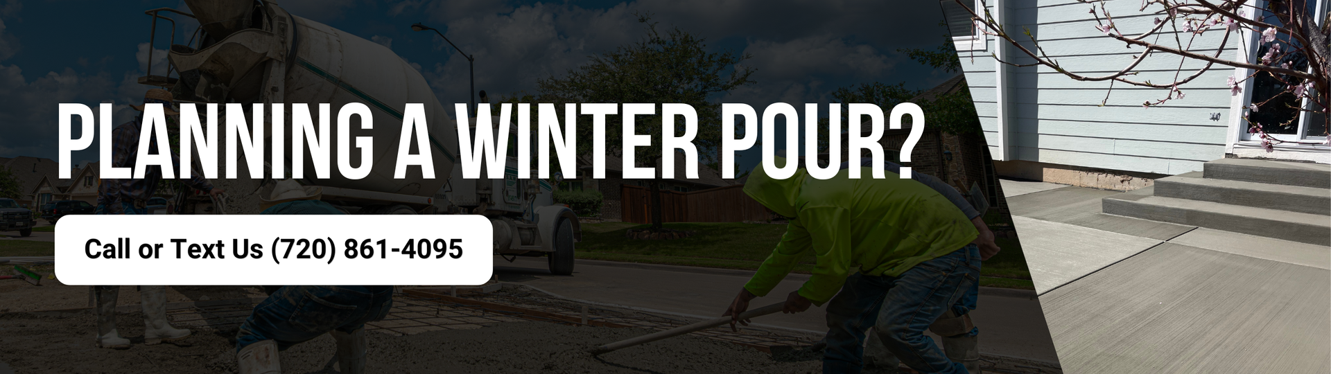 ANE Concrete call to action banner for winter concrete pours in Brighton and Northern Denver