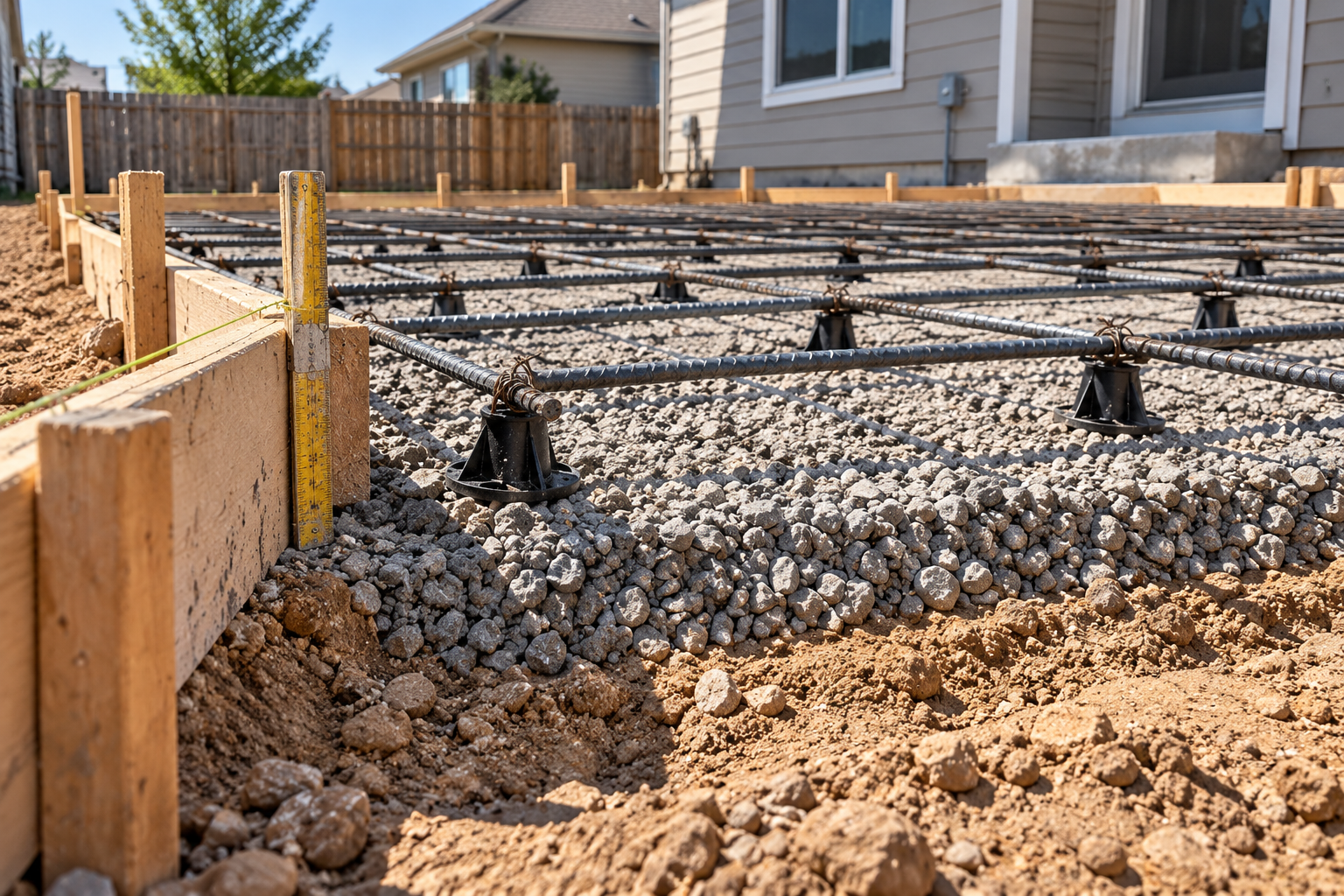 Concrete crew forming and finishing a slab with cost estimate context in Brighton CO