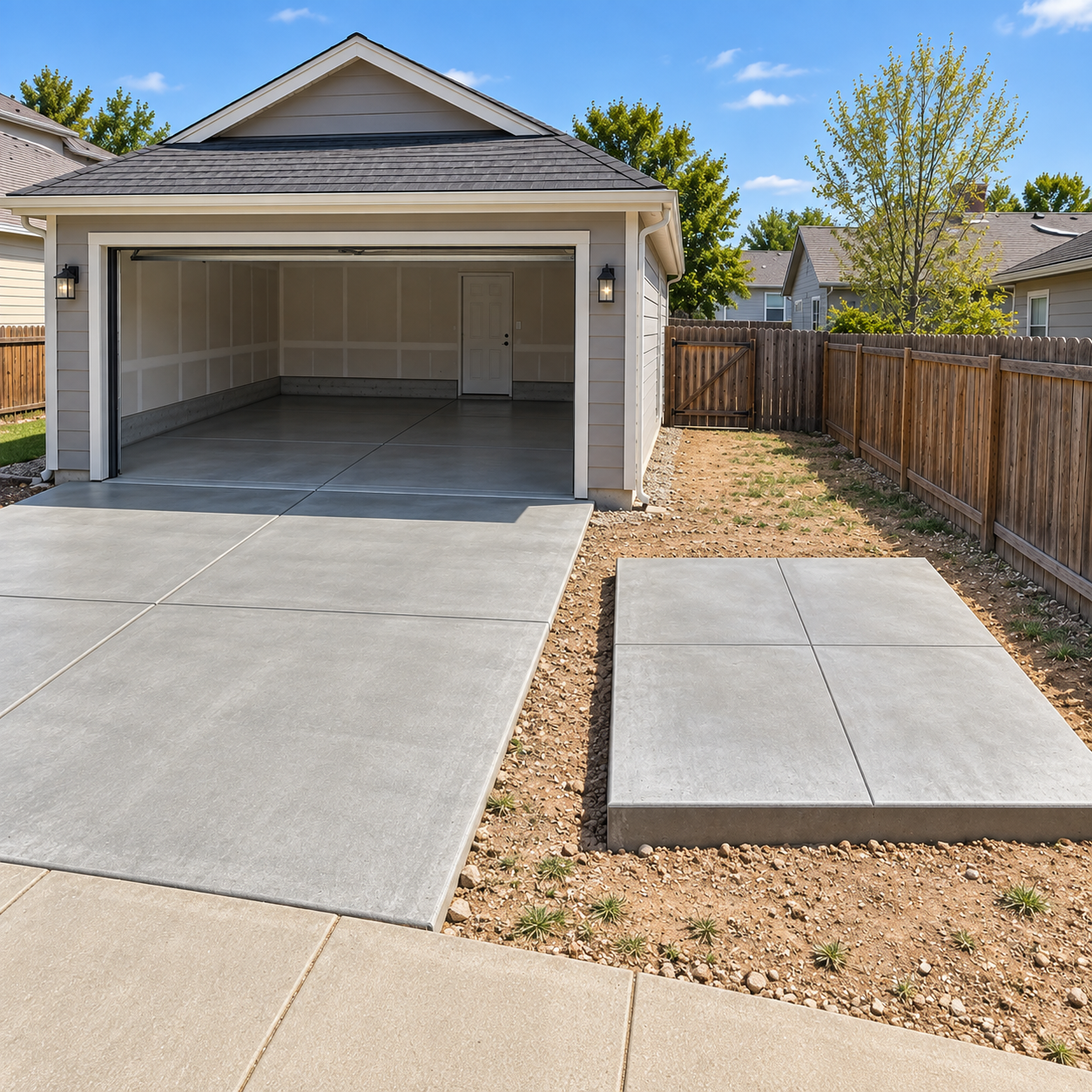 Garage floor slab and shed pad concrete slabs installed in         Brighton CO