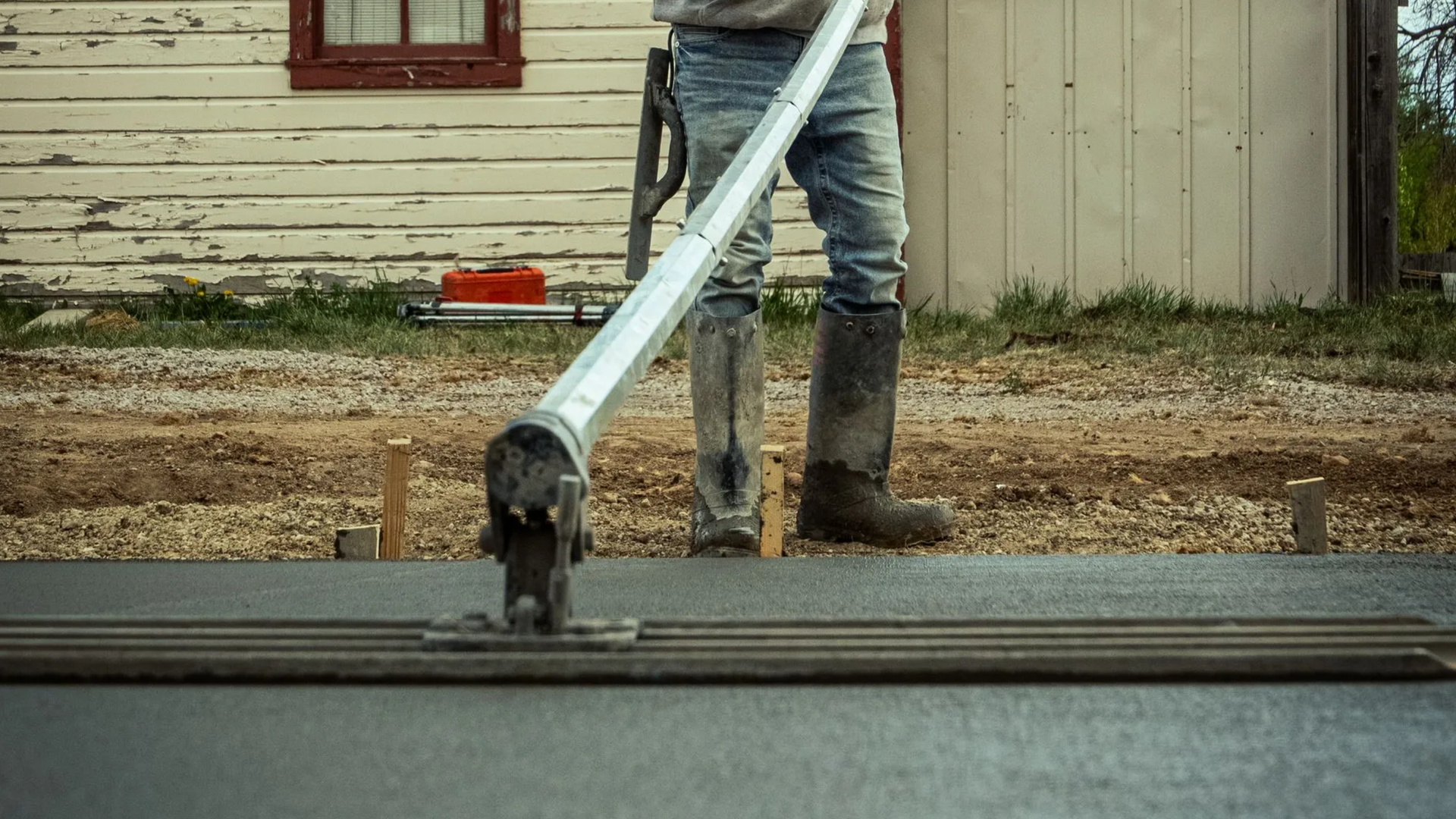 Monolithic slab foundation with thickened edge footing poured for a garage in Brighton CO
