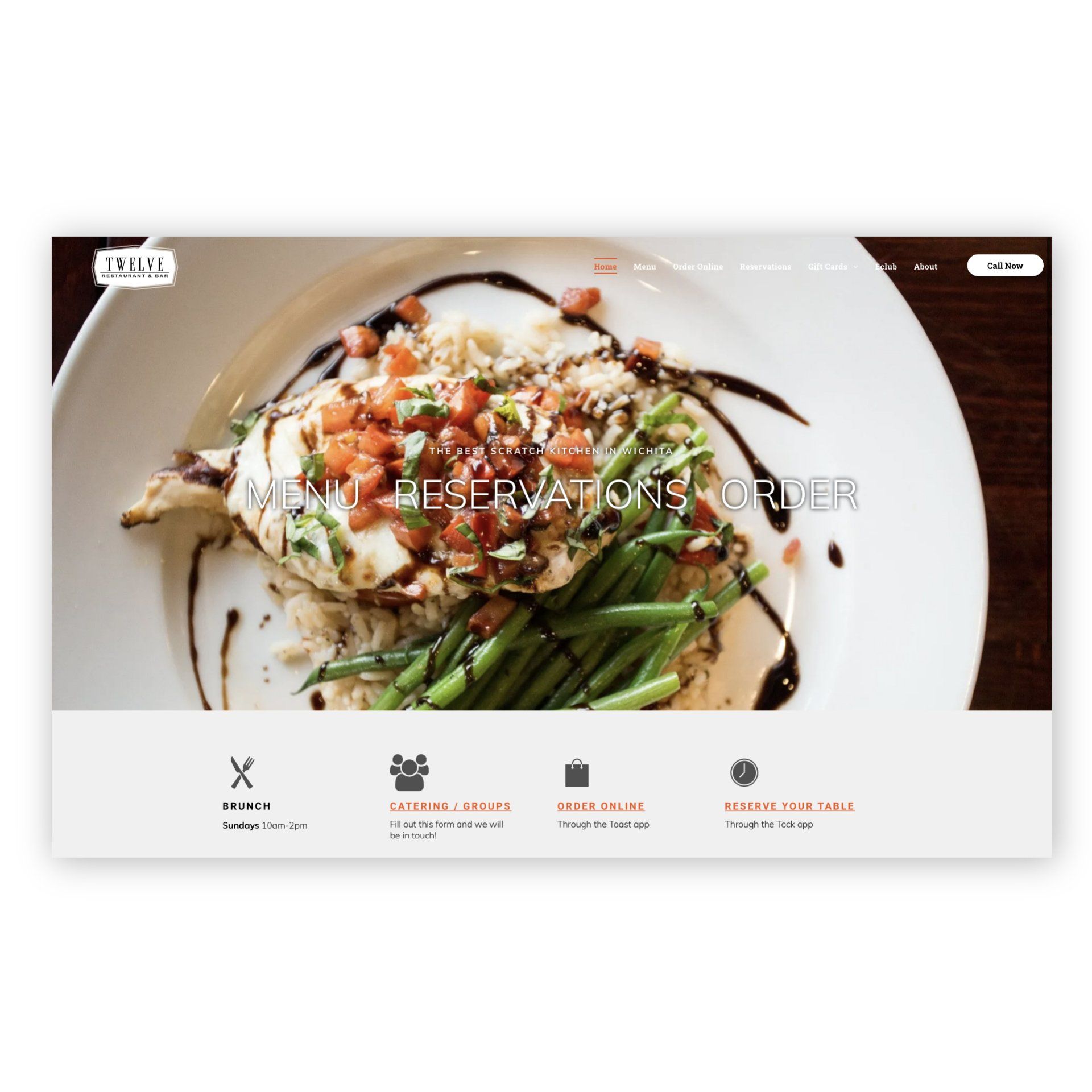 Trailmark Creative's Marketing Website design for Twelve Restaurant & Bar