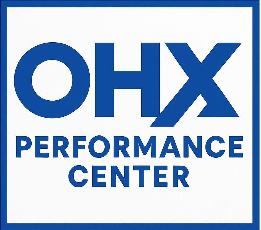 OHX Performance Center logo in blue and white