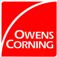The logo for owens corning is red and white