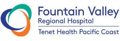 Logo for Fountain Valley Regional Hospital and Tenet Health Pacific Coast with a multicolored abstract circular icon.
