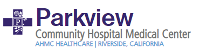 Logo for Parkview Community Hospital Medical Center in Riverside, California, featuring a stylized cross icon.