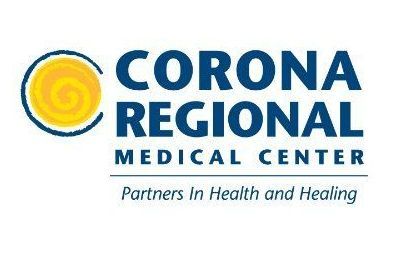 Logo for Corona Regional Medical Center featuring a yellow sun graphic and the text