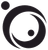 Logo astratto nero con tre cerchi, due dei quali all'interno di una forma curva.