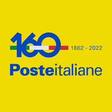 Logo di Poste Italiane, che celebra i 160 anni. Presenta la scritta "160" con i colori della bandiera italiana e la scritta "Poste Italiane" su sfondo giallo.