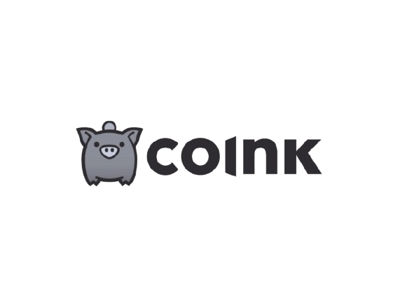 Logotipo de un cerdo gris junto a la palabra “COINK” en letras negras en negrita.