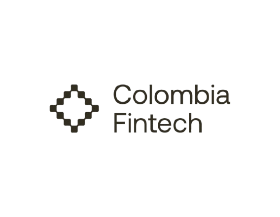 Logotipo de Colombia Fintech en texto negro y gris con icono geométrico sobre fondo blanco
