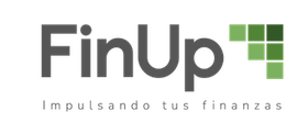 Logotipo de FinUp con texto gris y verde y el eslogan “Impulsando tus finanzas”