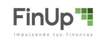 Logotipo de FinUp con texto gris y verde y el eslogan “Impulsando tus finanzas”